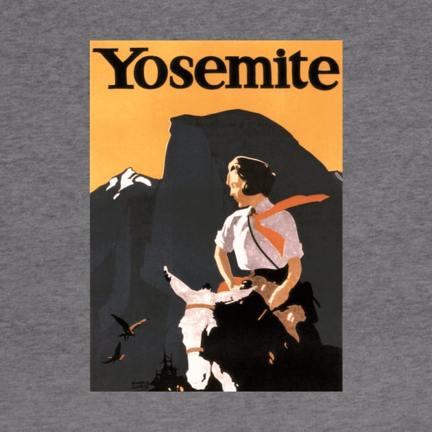 Yosemite - Young Woman Riding a Donkey- Vintage Travel Poster Design by Naves